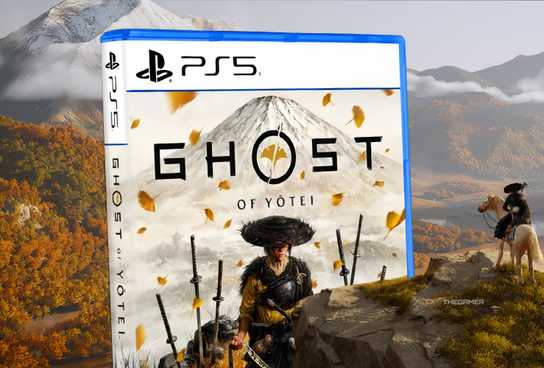 atsu looking at a giant copy of ghost of yotei in ghost of yotei.